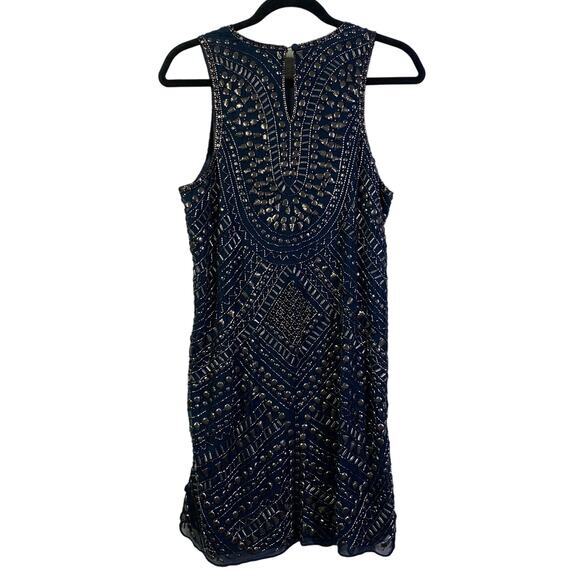 PARKER Blue Allegra Beaded Embellished Silk Sleeveless Mini‎ Shift Dress Size M - Picture 9 of 13
